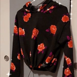 VS pink rose print crop hoodie